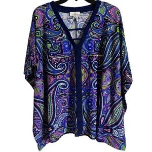 Jude Connally Blue White Paisley Caftan Tunic
